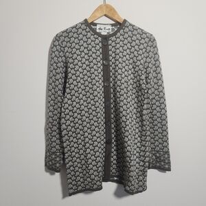 Ami Knits Olive Green Cream Print Vintage Long Knit Cardigan Button Front